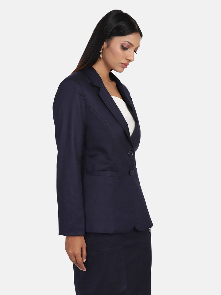 Navy Blue Poly Cotton Blend Polyester Blazer