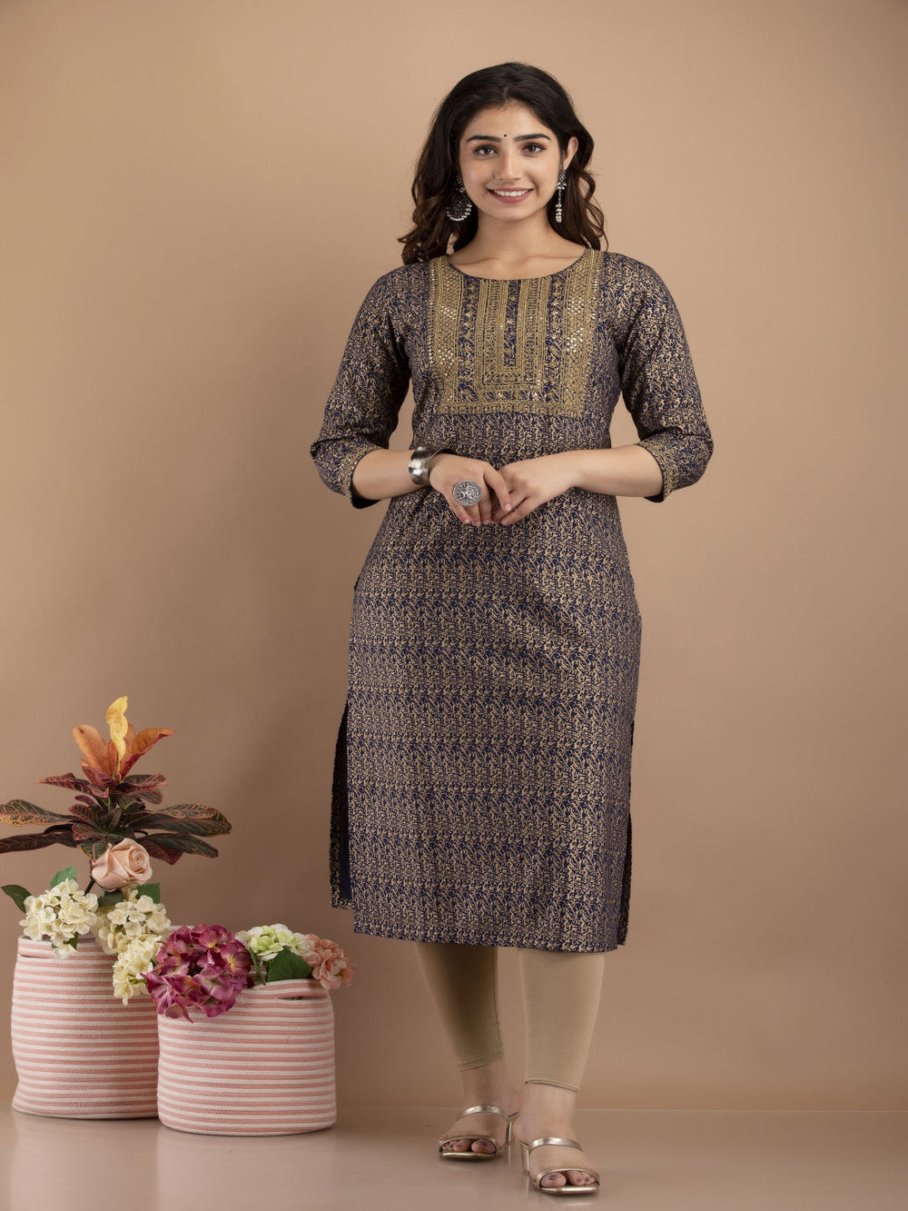 Navy-Blue-Printed-With-Embroidery-Work
