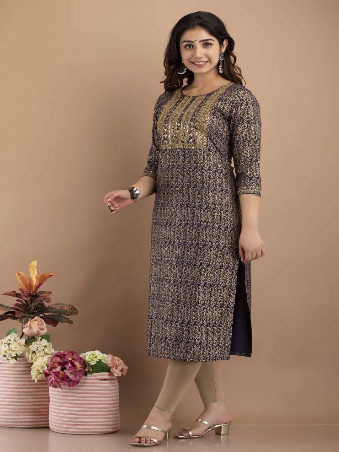 Navy-Blue-Printed-With-Embroidery-Work