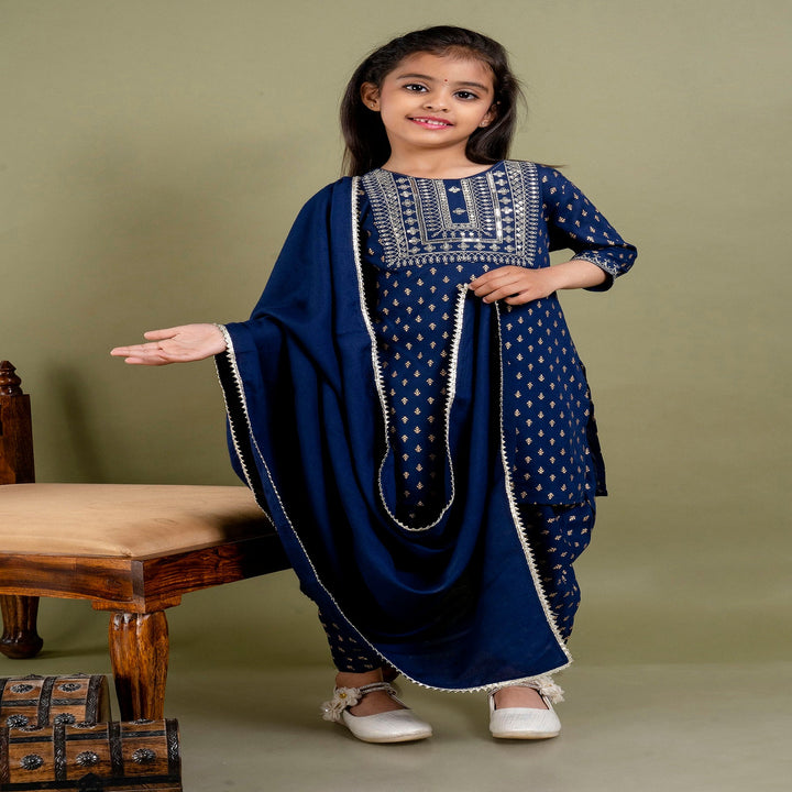 Navy Blue Rayon Embroiderd kurta Set