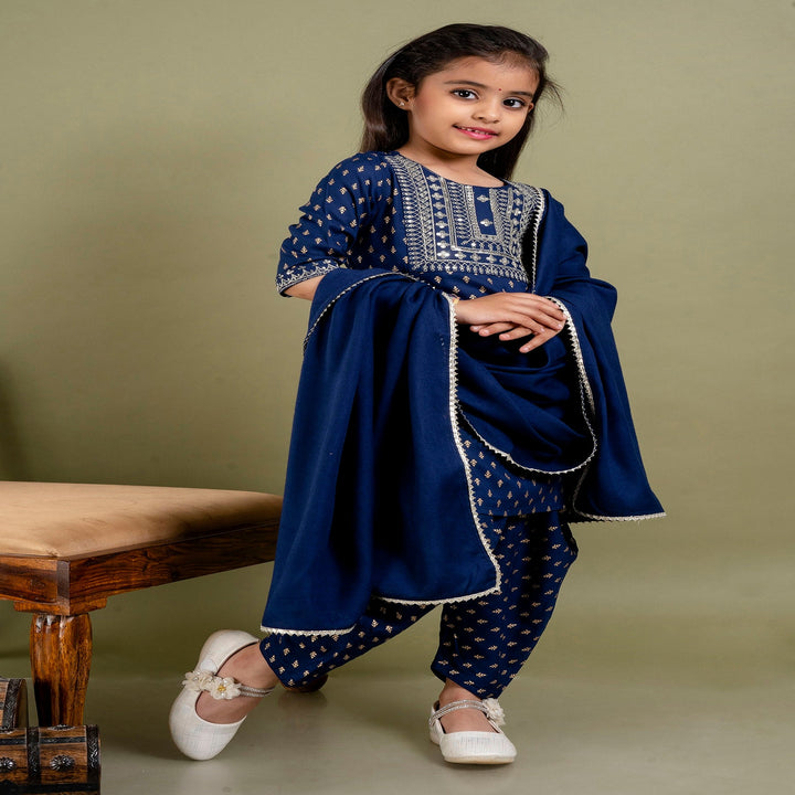 Navy Blue Rayon Embroiderd kurta Set