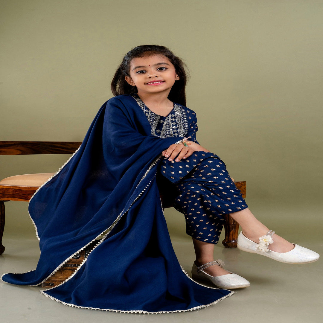 Navy Blue Rayon Embroiderd kurta Set