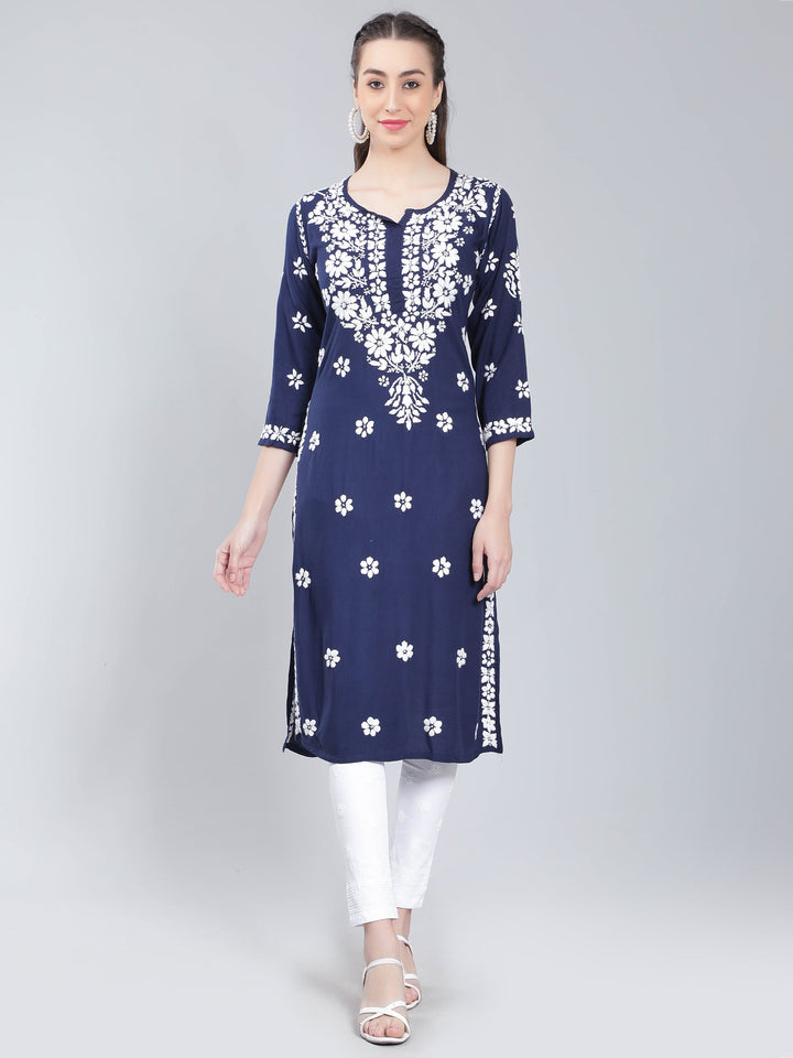 Navy-Blue-Rayon-Kurta-with-White-Chikan-Work
