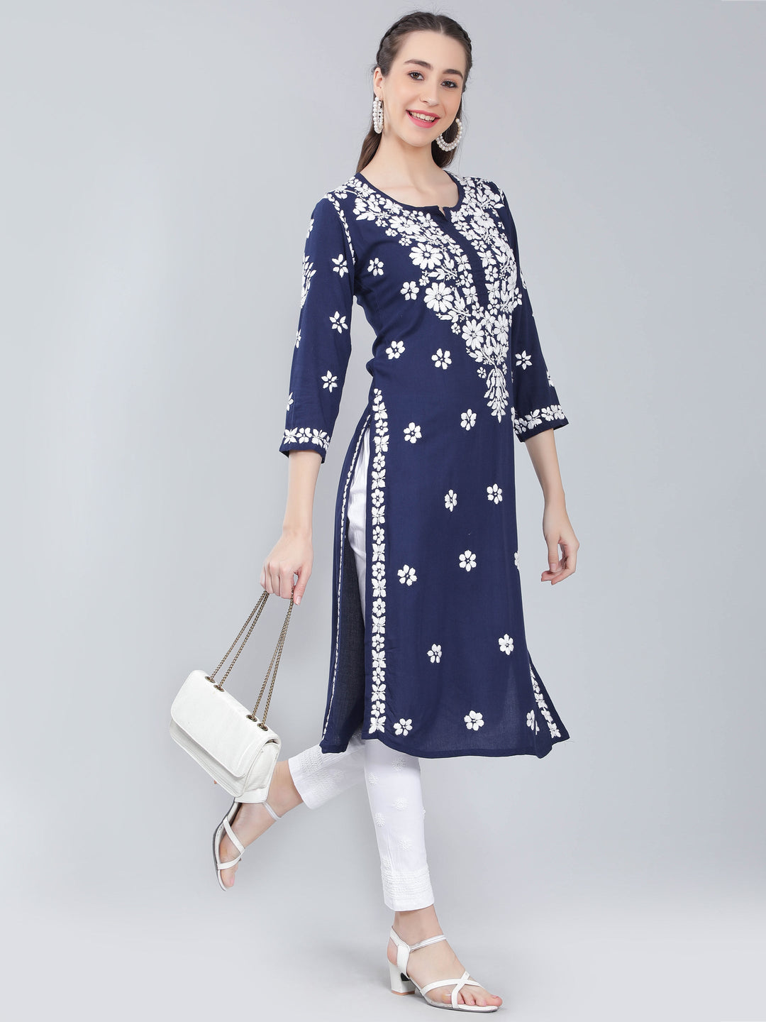 Navy-Blue-Rayon-Kurta-with-White-Chikan-Work