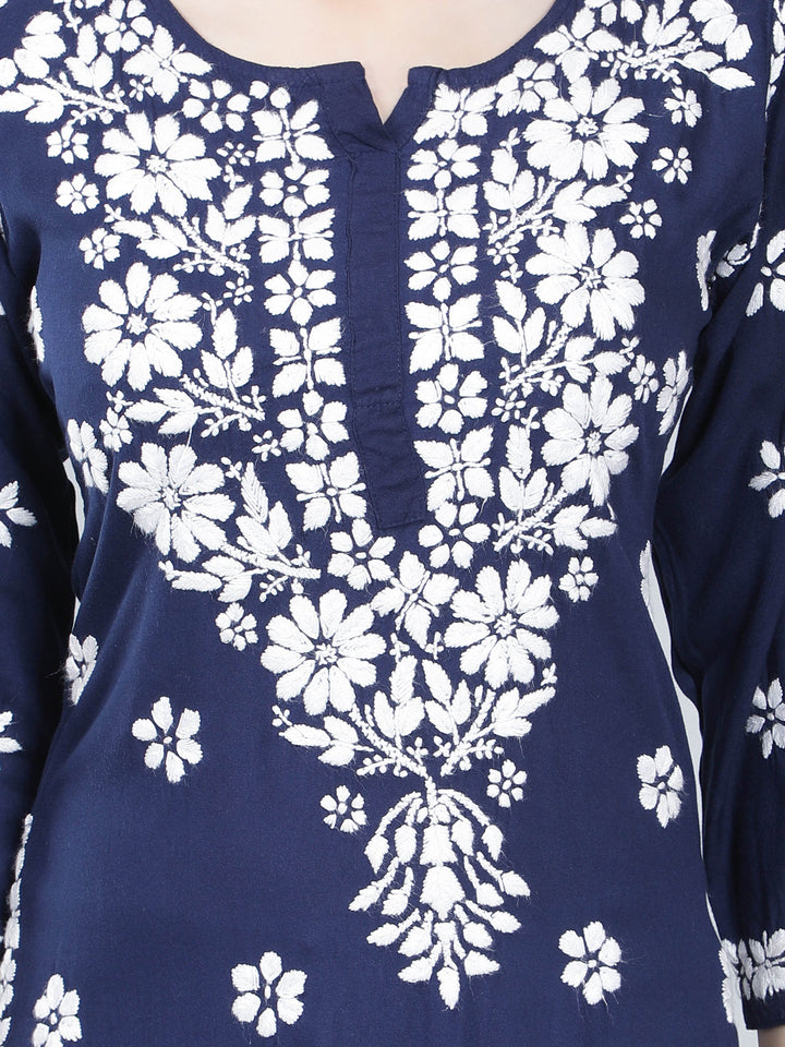 Navy-Blue-Rayon-Kurta-with-White-Chikan-Work