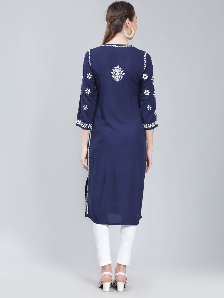 Navy-Blue-Rayon-Kurta-with-White-Chikan-Work
