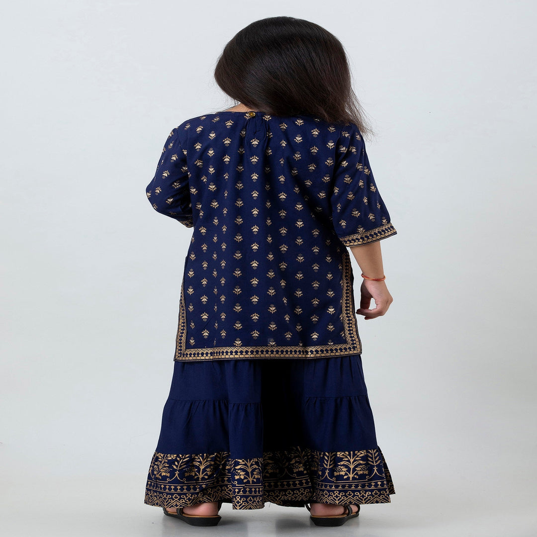 Navy Blue Rayon Printed Kurta Set