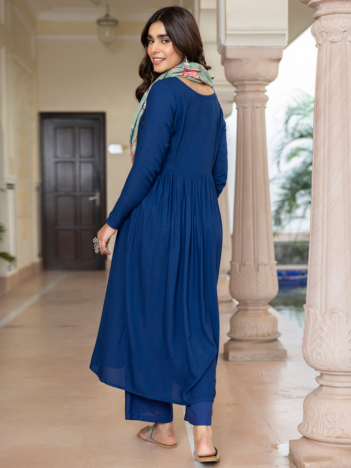 ZERESOUQ-Navy-Blue-Rayon-Solid-Kurta-&-Pant-Set-with-Scarf