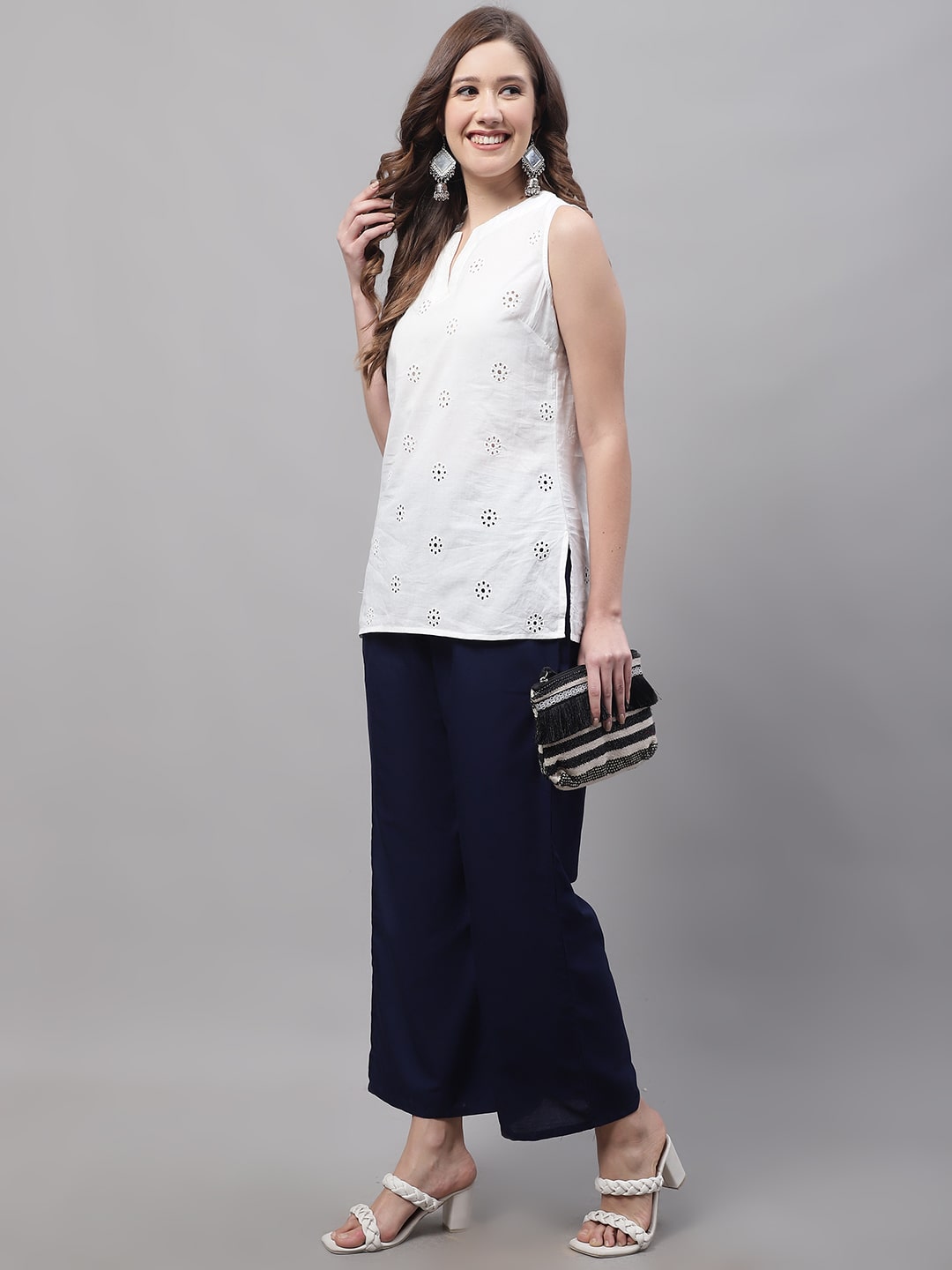 Navy Blue Rayon Solid Palazzo With Side Pocket