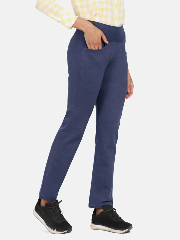 Navy Blue Viscose Wide Belt Stretch Trouser