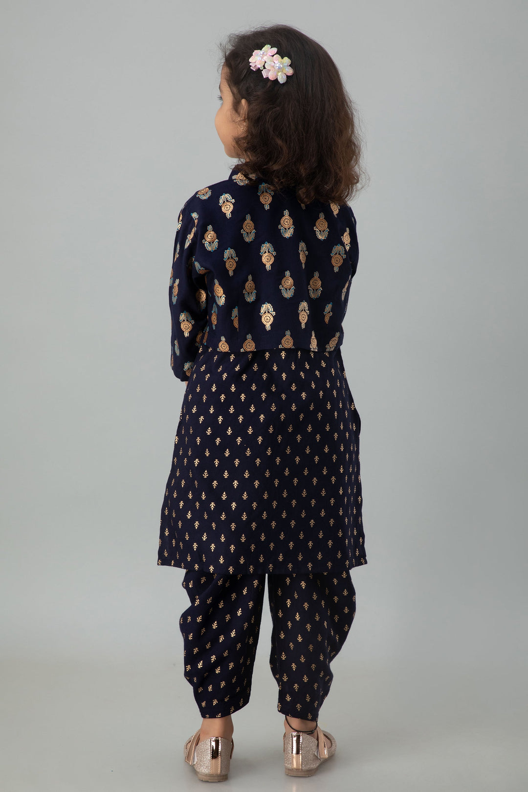 Navy Blue & Golden Rayon Kurta Set