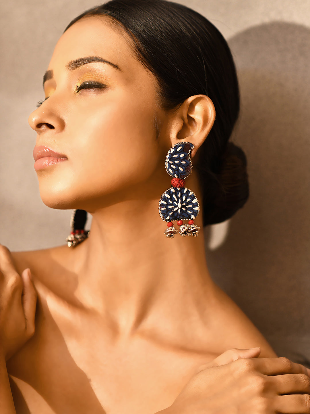 ZERESOUQ-Nea-Zoi-Indigo-Paisley-Embroidered-Fabric-Earring