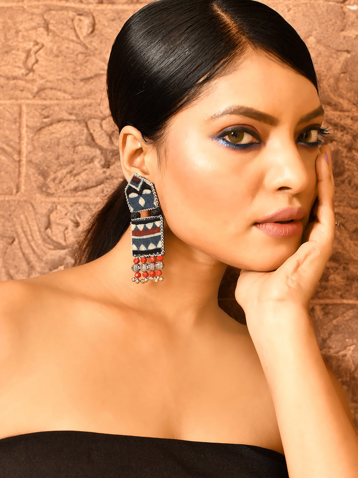 Nea-Zoi Panchkon Indigo Beaded Fabric Earrings