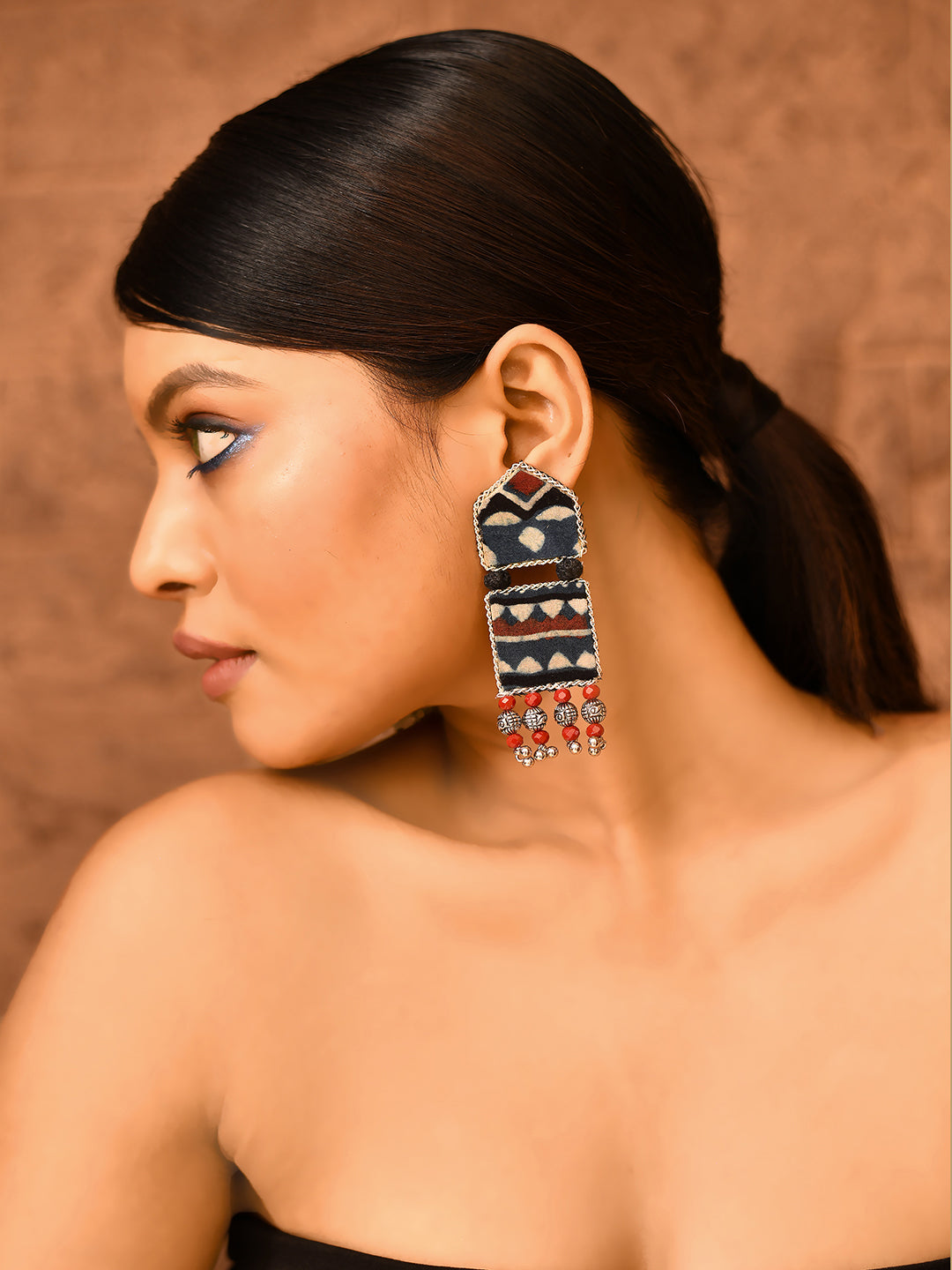 Nea-Zoi Panchkon Indigo Beaded Fabric Earrings