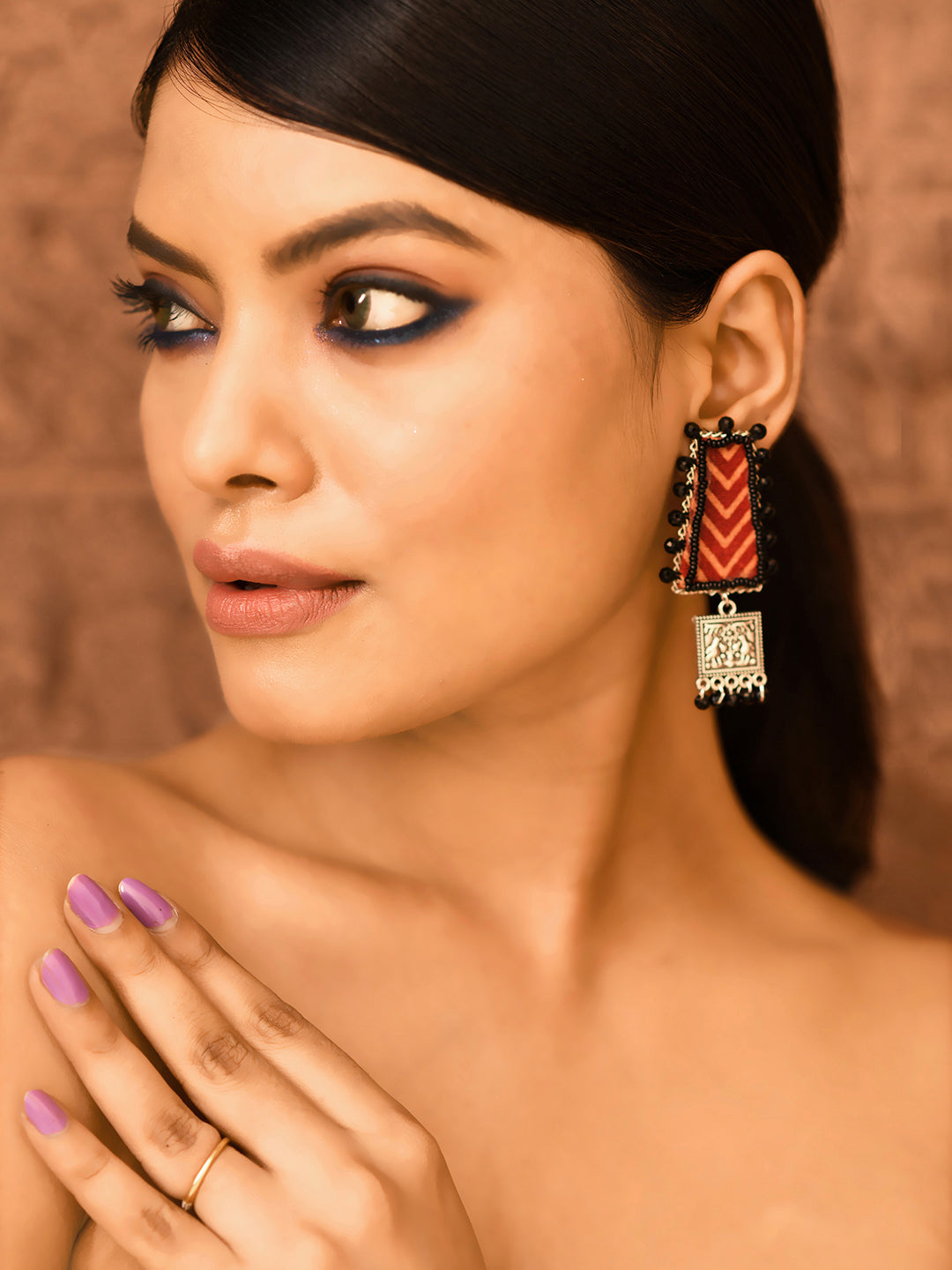 Nea-Zoi Red & Black Crystal Handmade Fabric Earrings