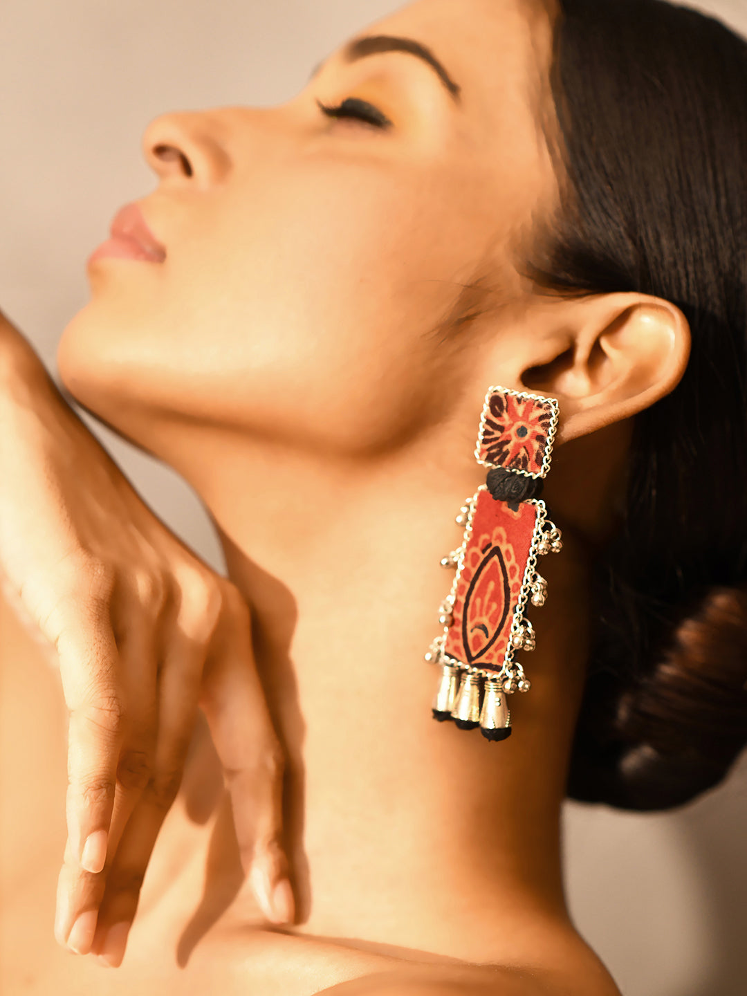 Nea-Zoi Red & Black Printed Handmade Earrings