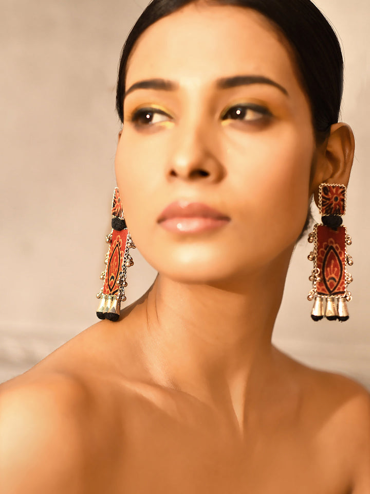 Nea-Zoi Red & Black Printed Handmade Earrings
