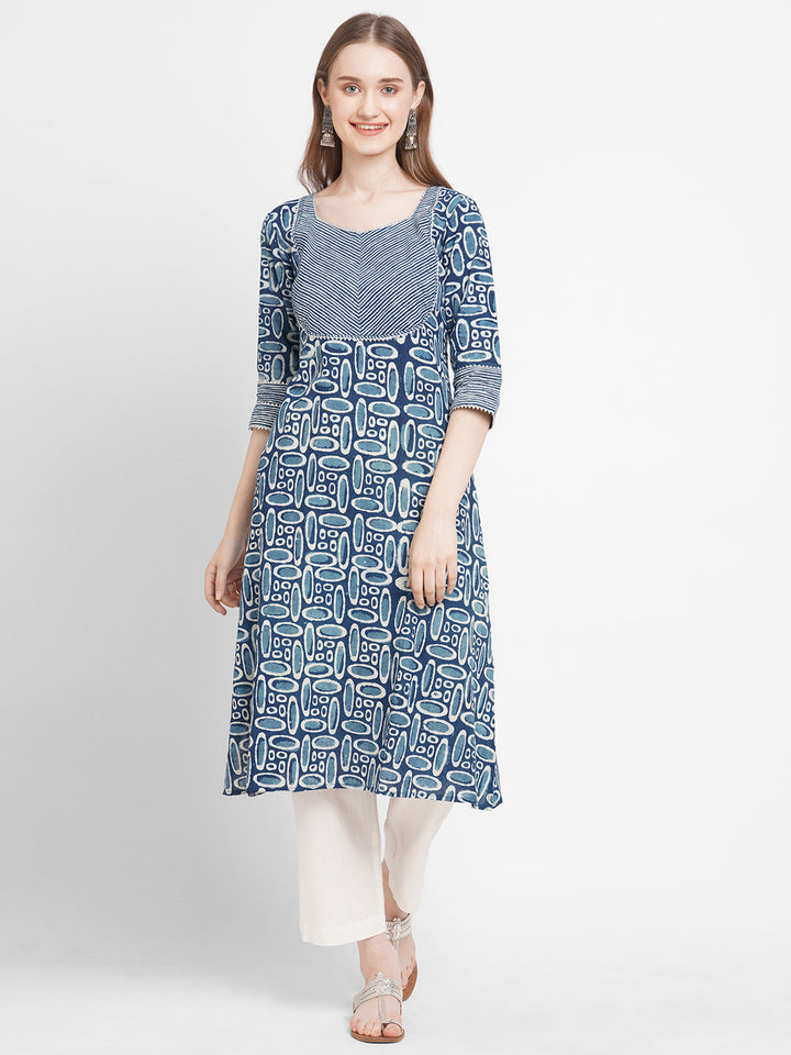 Neel Nabh Indigo Dabu Print Pure Cotton Kurta