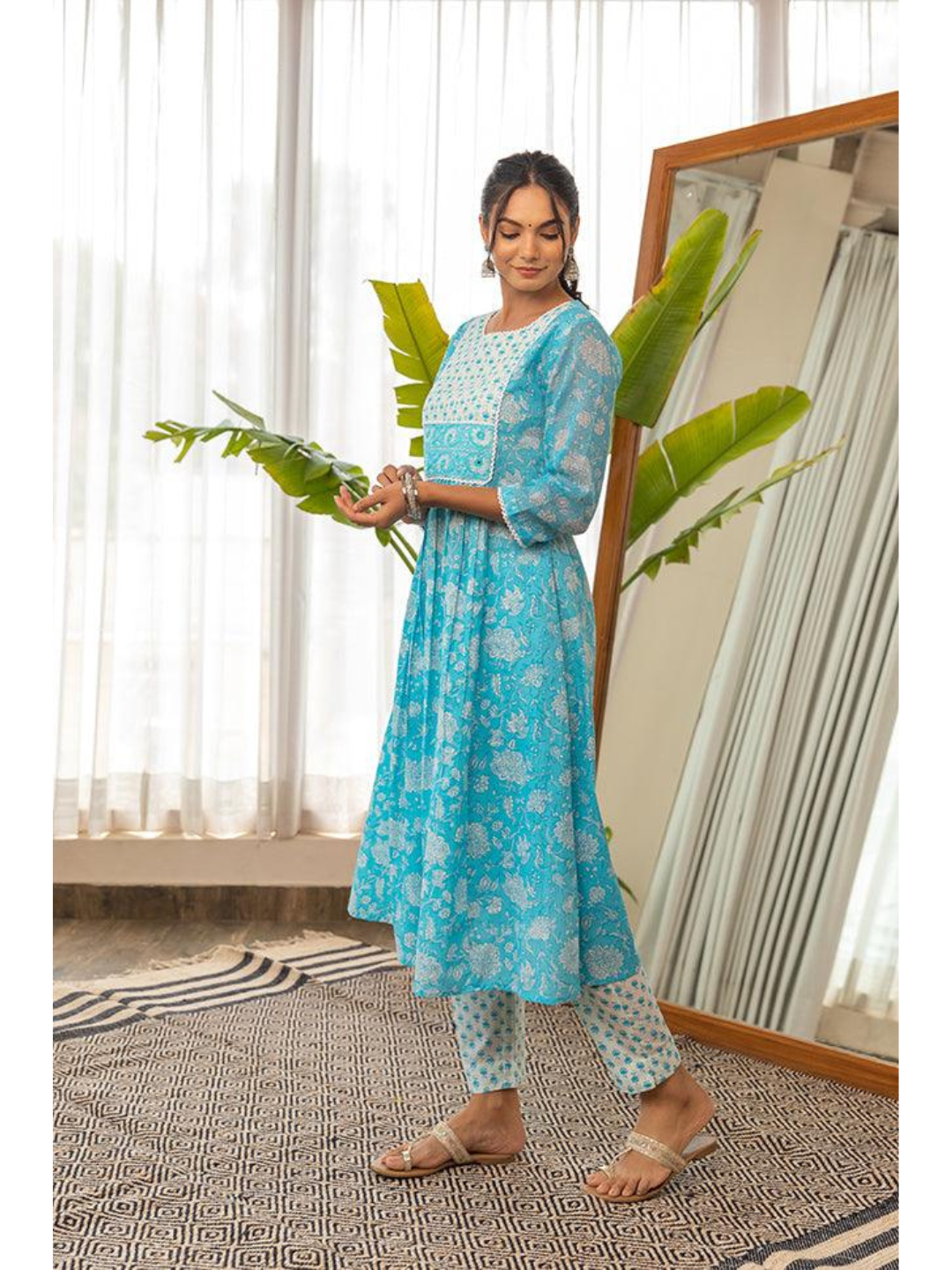 Neela Blue Nazakat Floral Printed 3-Piece Suit Set