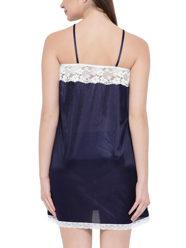 Nightslip With Lace In Navy