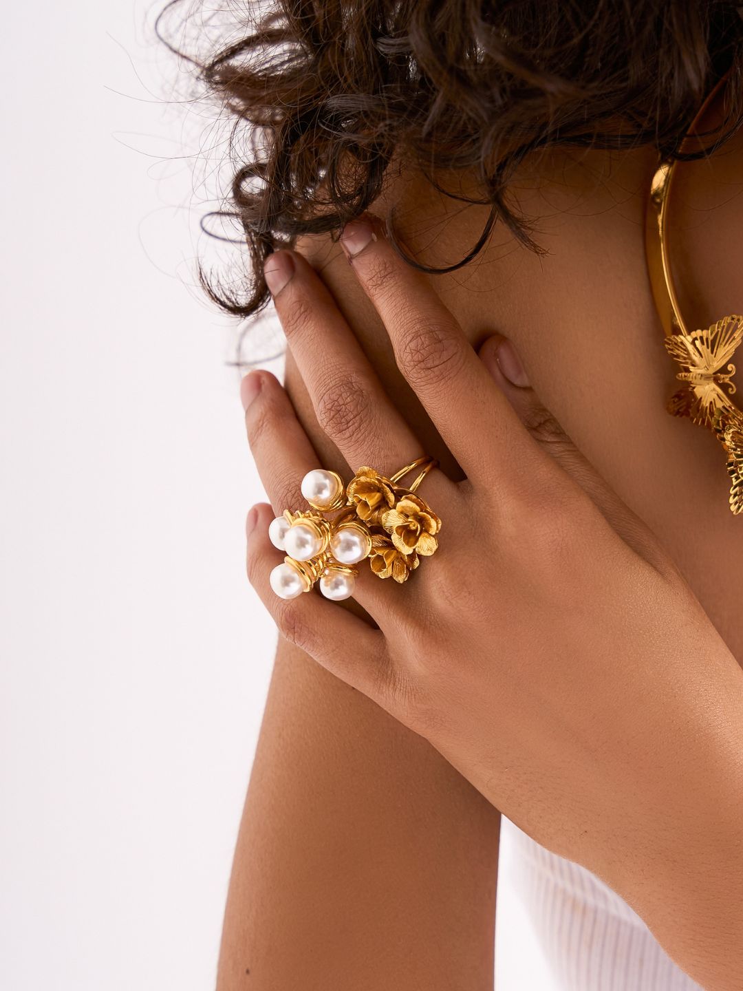 Ocean's Gem Brass & Pearl with Gold Plated Ring