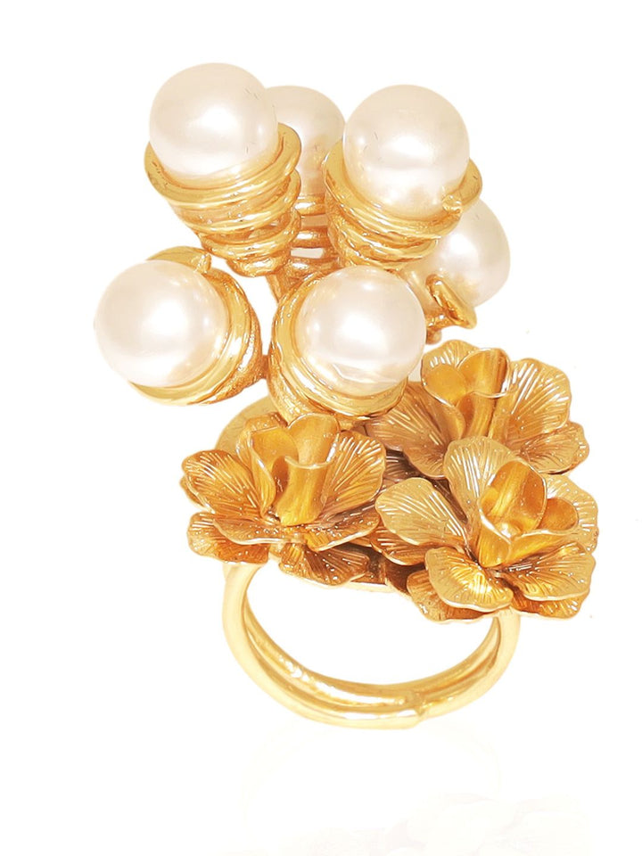 Ocean's Gem Brass & Pearl with Gold Plated Ring