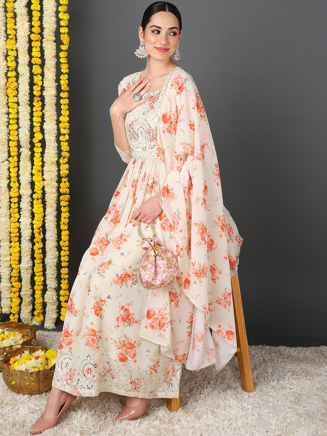 ZERESOUQ-Off-White-Georgette-Floral-Printed-3-Piece-Anarkali-Set