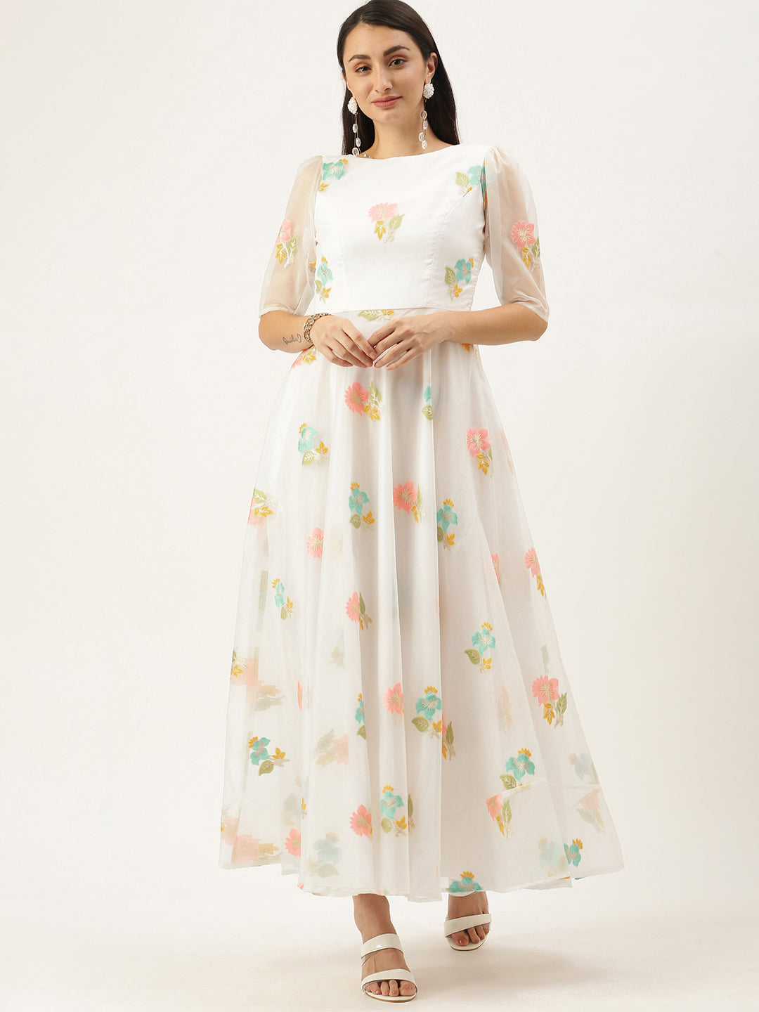 Off-White-Organza-Ankle-Length-Dress