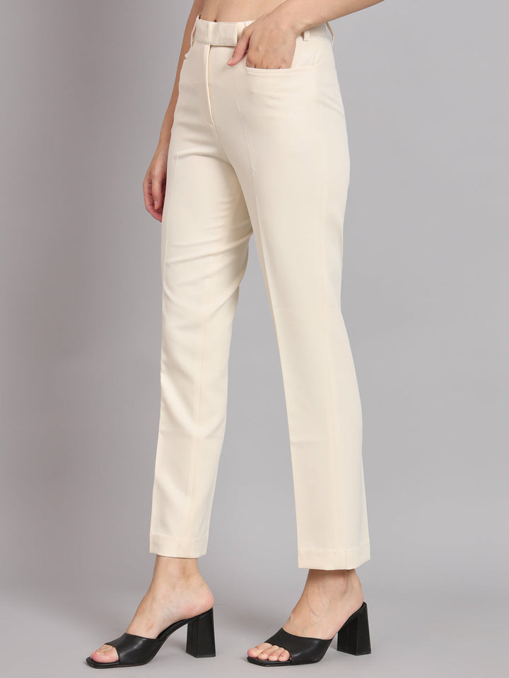 Off-White Polyester Regular fit Formal Trouser