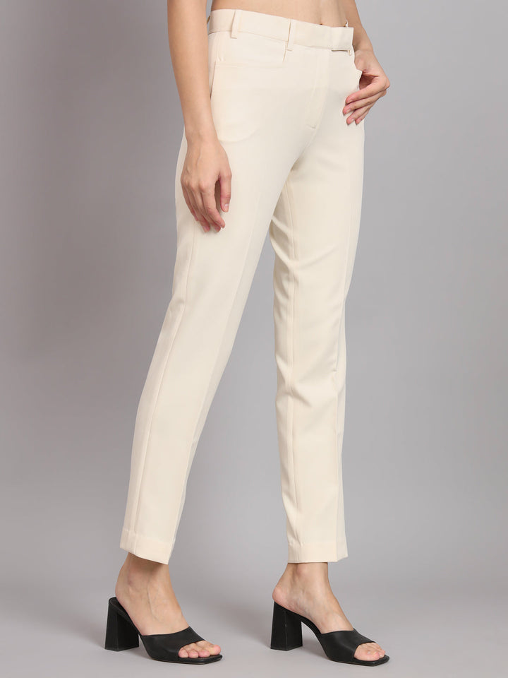 Off-White Polyester Regular fit Formal Trouser