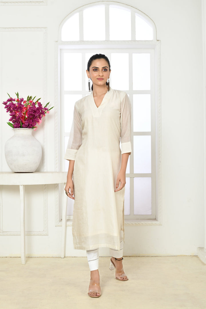 Off-White Pure Chanderi Silk Straight Kurta