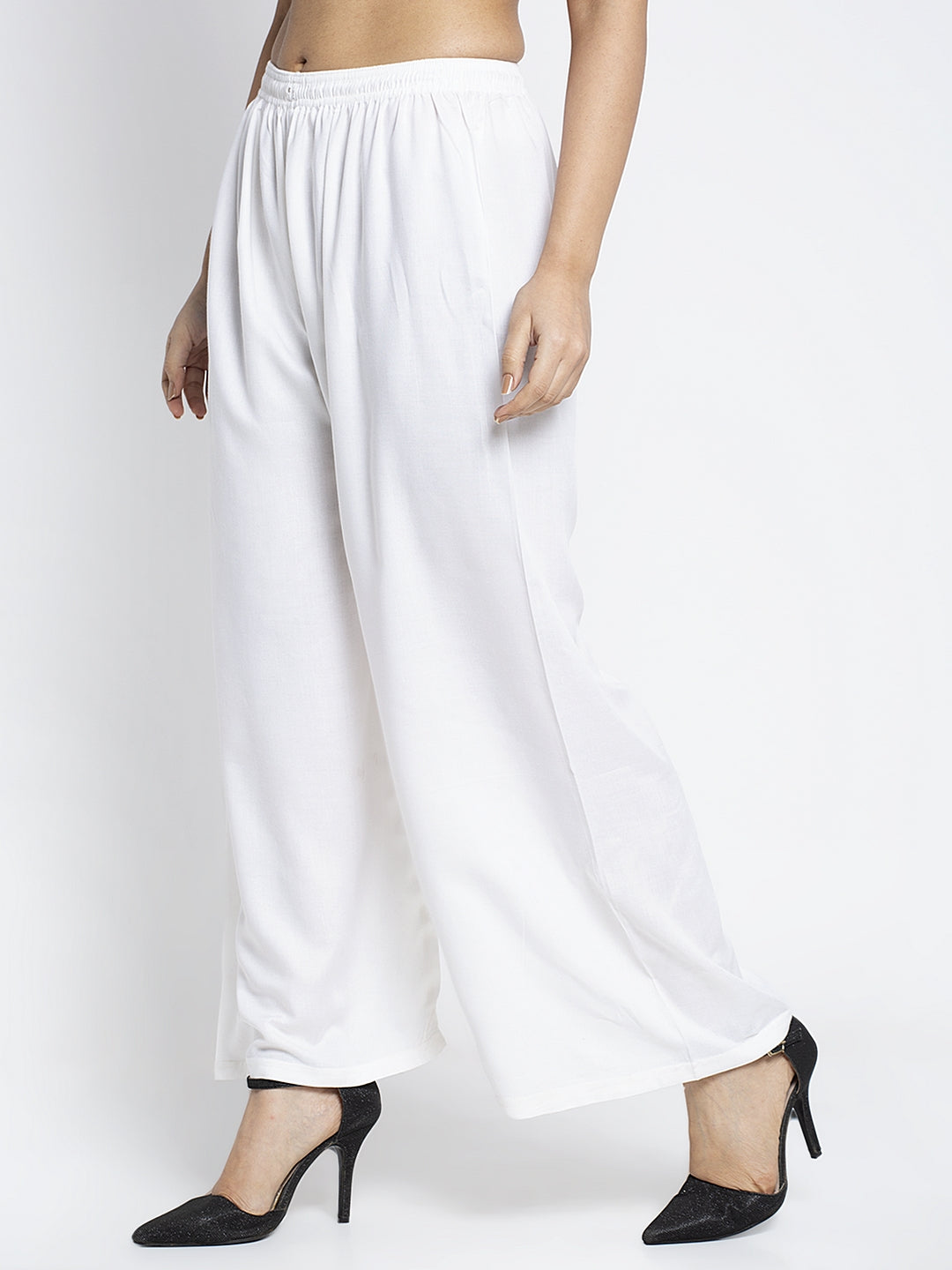 Off White Rayon Solid Palazzo Pant