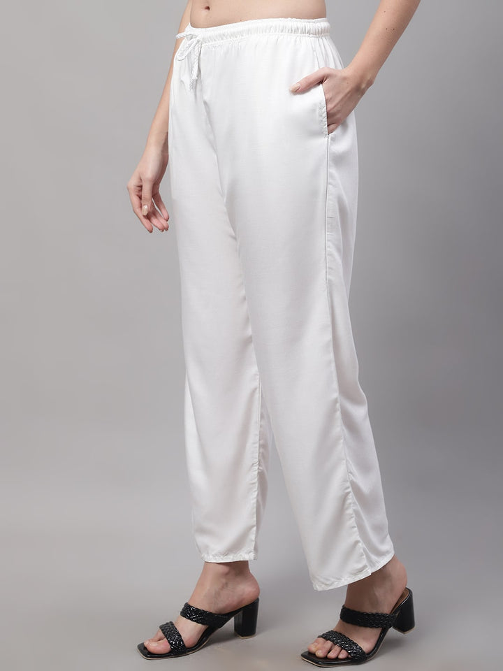 Off White Rayon Solid Palazzo With Side Pocket