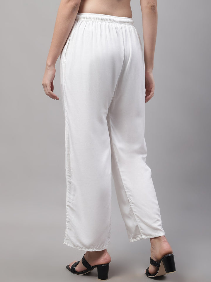 Off White Rayon Solid Palazzo With Side Pocket