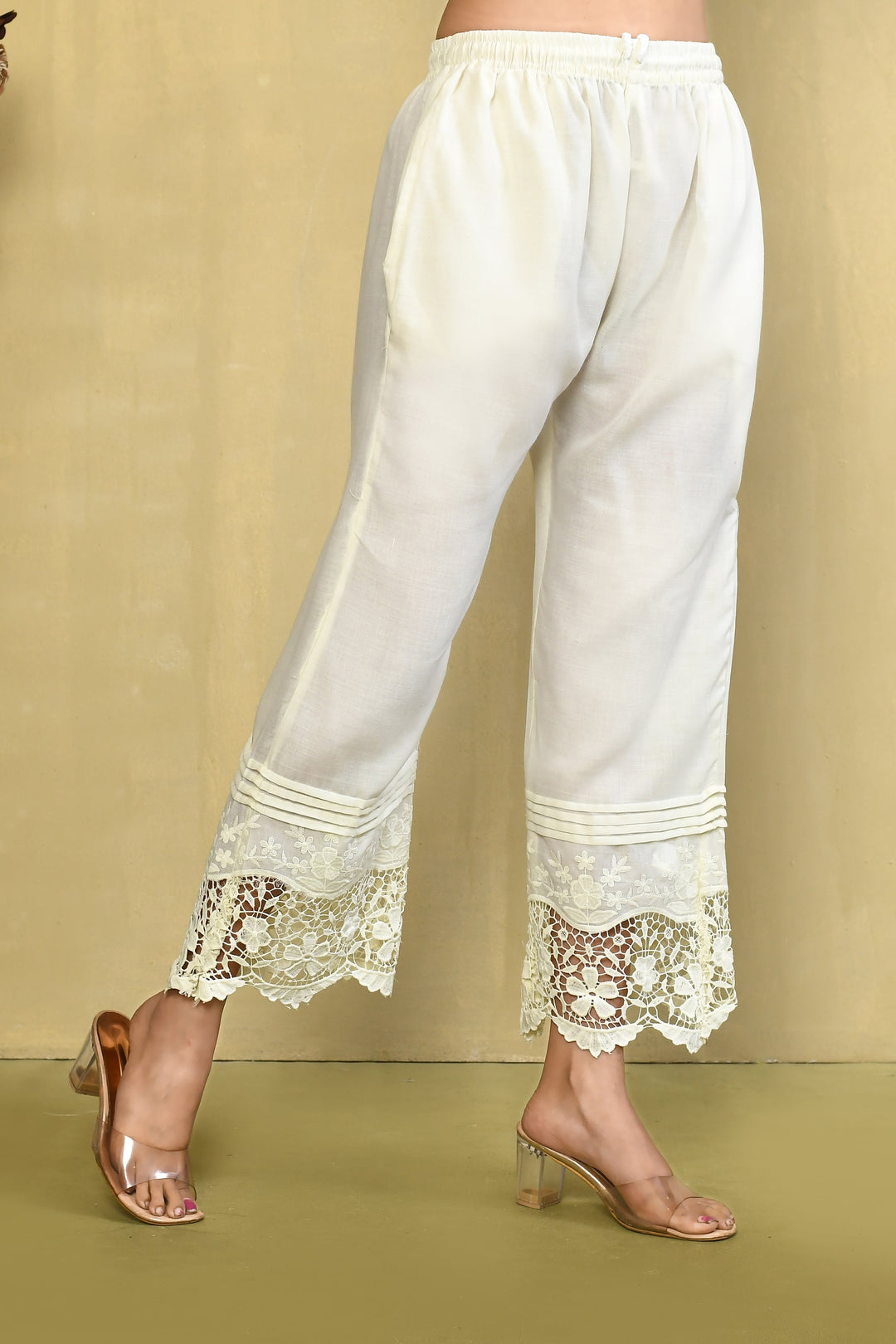 Off-White Straight Pant With Jaali Cutwork