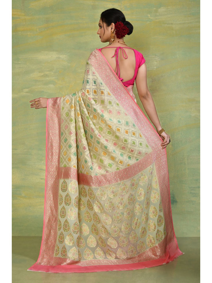 Off-White & Pink Georgette Banarasi Saree