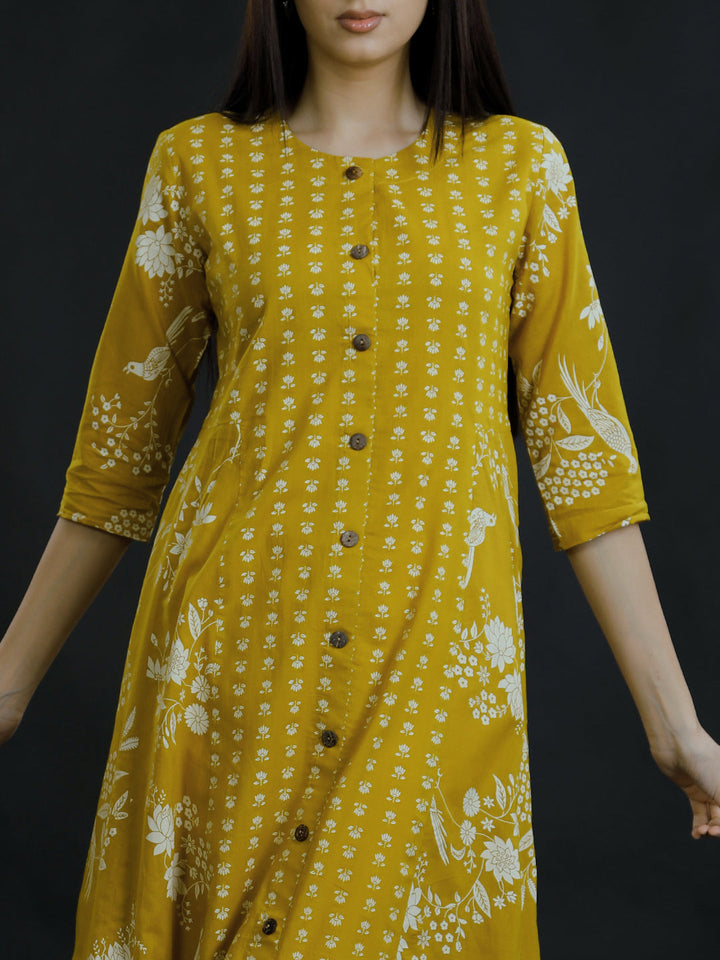 Olive Cotton Discharge Print Kurta & Pant Set