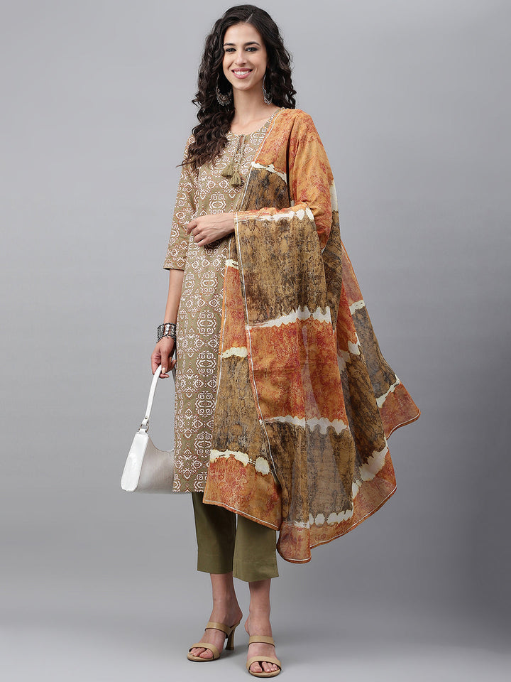 ZERESOUQ-Olive-Green-Cotton-Ethnic-Motif-Casual-Kurta-Set