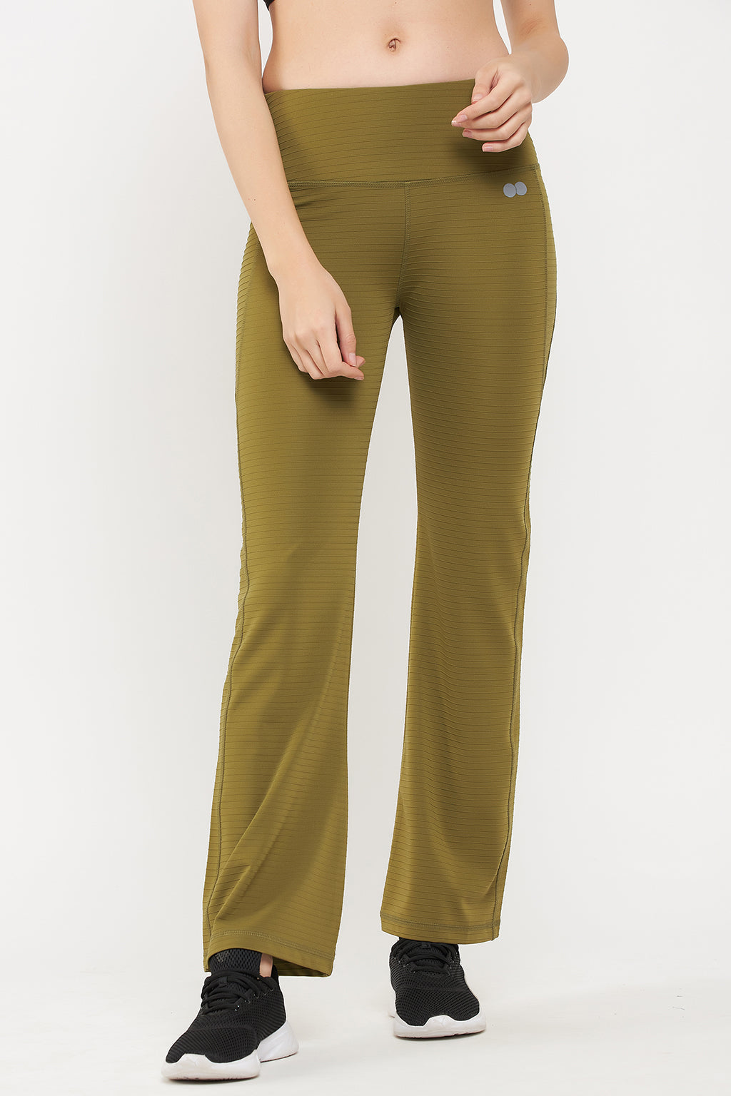 Olive Green High-Waist Flared Yoga Pants with Side Pockets