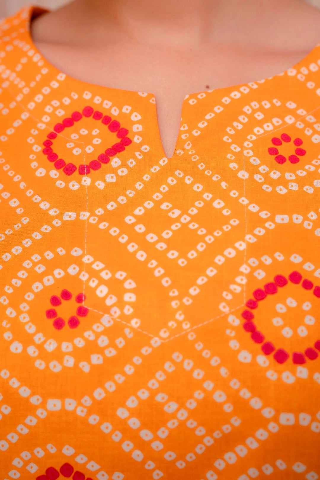 Orange-Bandini-Printed-Long-A-line-Cotton-Night-Suit