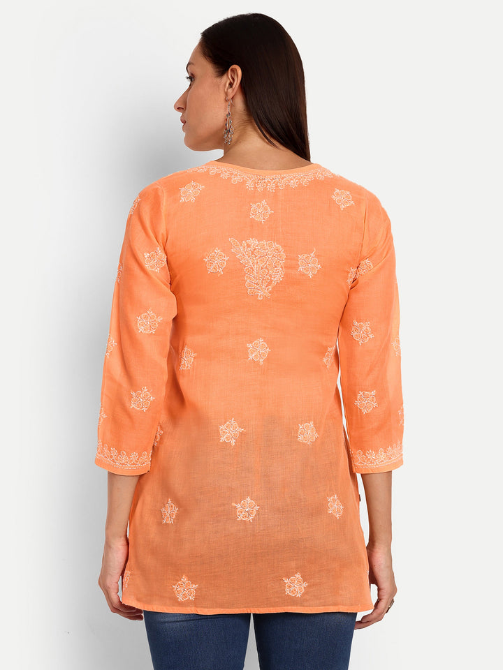 Orange Cotton Chikankari Tunic Kurti