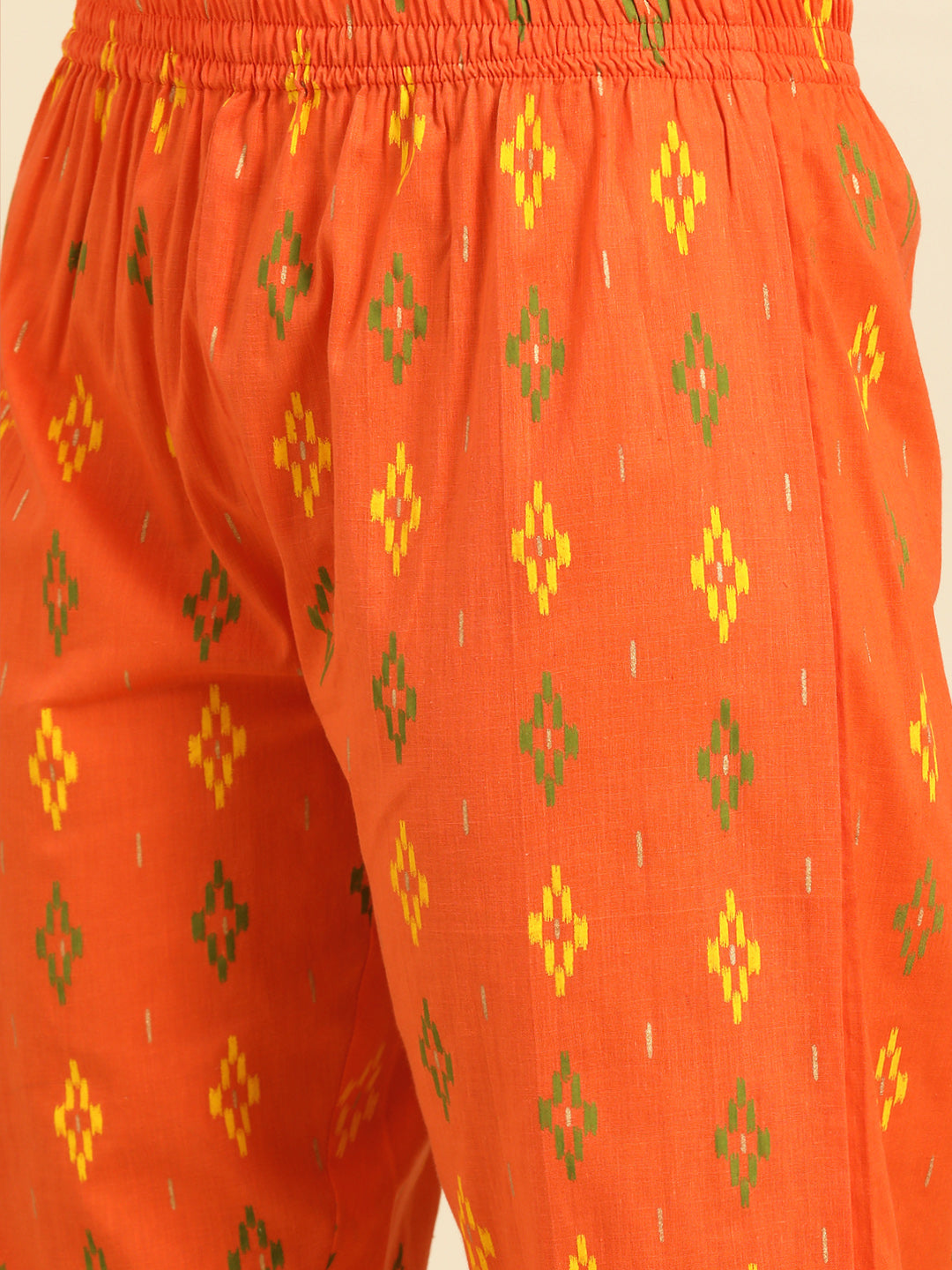 Orange Ethnic Embroidered Cotton Kurta Set