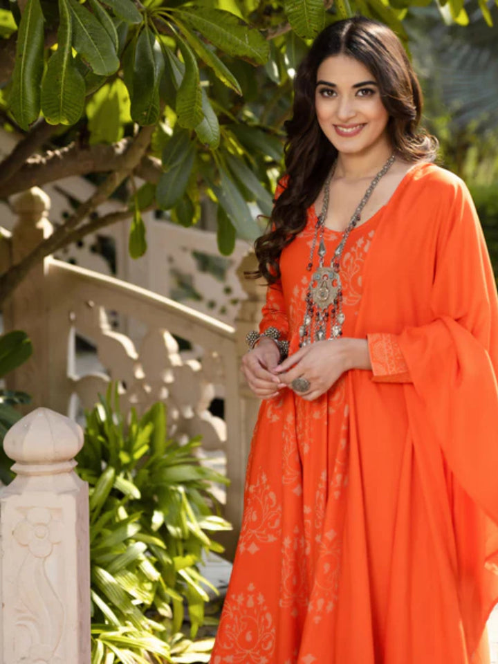 Orange-Flared-Kurta-Dupatta-Pant-Set