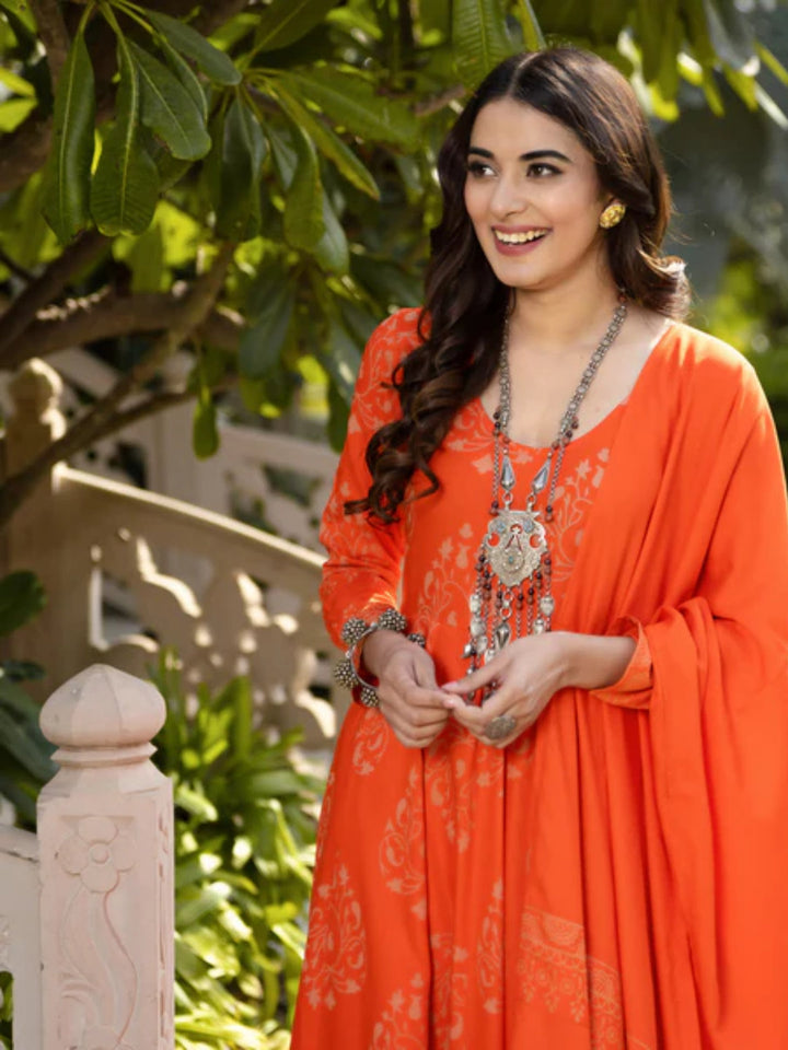 Orange-Flared-Kurta-Dupatta-Pant-Set