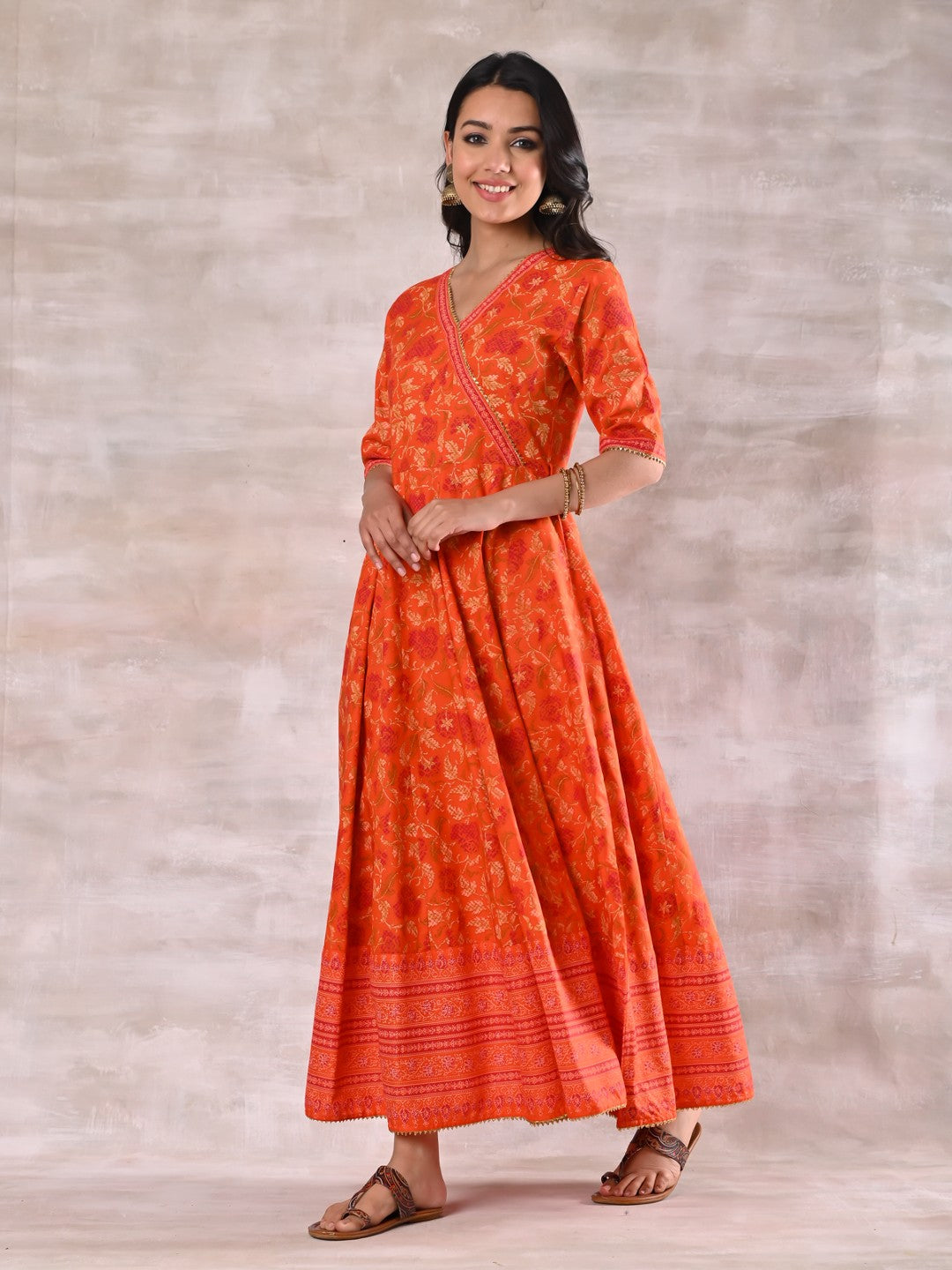 Orange-Floral-Angrakha-Dress