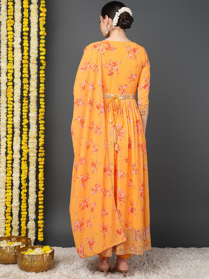ZERESOUQ-Orange-Georgette-Floral-Printed-3-Piece-Anarkali-Set