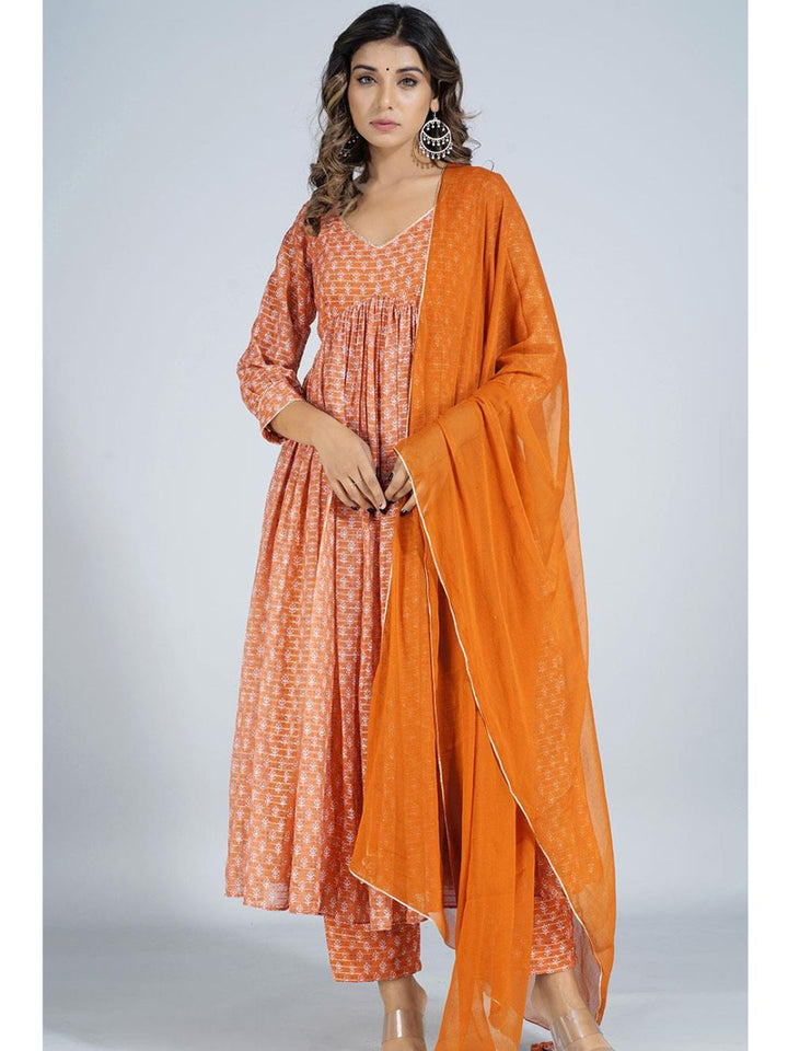 Orange Georgette V Neck Long Kurta Set