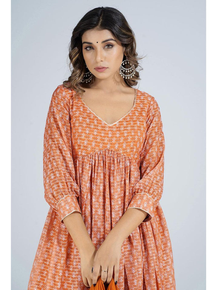 Orange Georgette V Neck Long Kurta Set