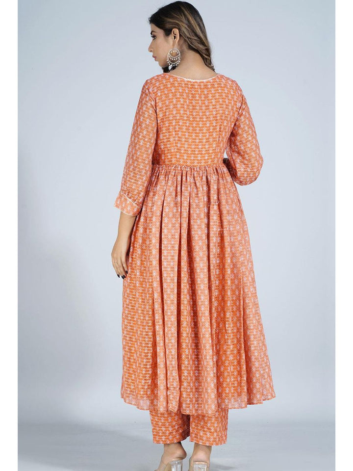 Orange Georgette V Neck Long Kurta Set