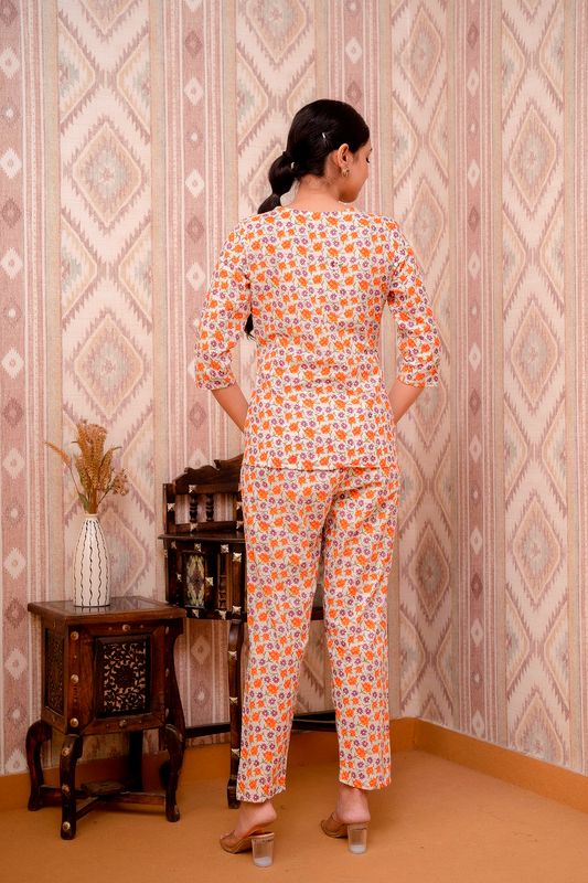 Orange-Handblock-Printed-Long-A-line-Cotton-Night-Suit